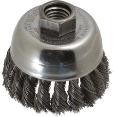 Weiler - 2-3/4" Diam, 5/8-11 Threaded Arbor, Steel Fill Cup Brush - 0.014 Wire Diam, 7/8" Trim Length, 14,000 Max RPM - Strong Tooling