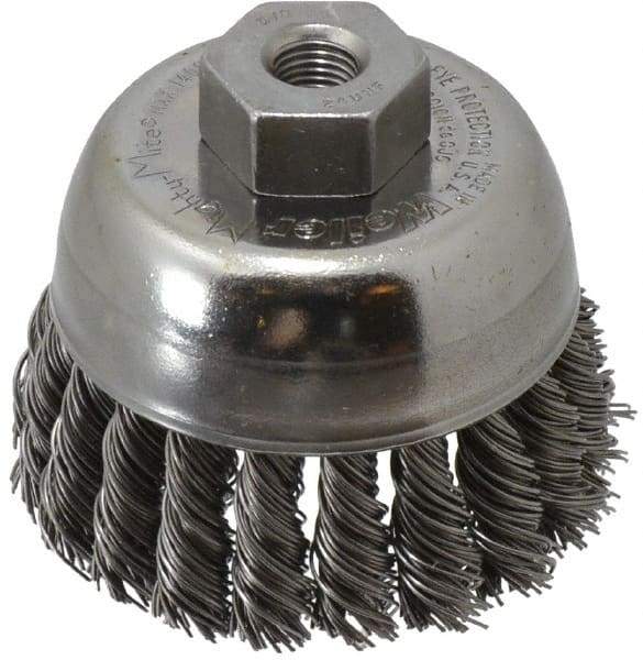 Weiler - 2-3/4" Diam, 3/8-24 Threaded Arbor, Steel Fill Cup Brush - 0.02 Wire Diam, 7/8" Trim Length, 14,000 Max RPM - Strong Tooling