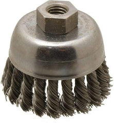 Weiler - 2-3/4" Diam, 1/2-13 Threaded Arbor, Steel Fill Cup Brush - 0.02 Wire Diam, 7/8" Trim Length, 14,000 Max RPM - Strong Tooling