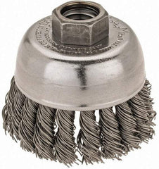 Weiler - 2-3/4" Diam, 5/8-11 Threaded Arbor, Steel Fill Cup Brush - 0.02 Wire Diam, 7/8" Trim Length, 14,000 Max RPM - Strong Tooling