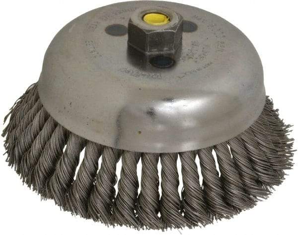Weiler - 6" Diam, 5/8-11 Threaded Arbor, Steel Fill Cup Brush - 0.023 Wire Diam, 1-5/8" Trim Length, 6,000 Max RPM - Strong Tooling