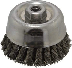 Weiler - 4" Diam, 5/8-11 Threaded Arbor, Steel Fill Cup Brush - 0.02 Wire Diam, 1-3/8" Trim Length, 9,000 Max RPM - Strong Tooling