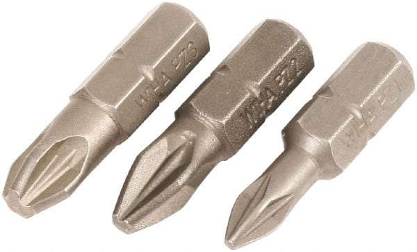 Wiha - 3 Piece, 1/4" Drive Screwdriver Insert Bit Set - #1, #2 & #3 Pozidriv - Strong Tooling