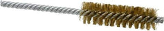 Made in USA - 3/4" Diam Helical Brass Tube Brush - Double Spiral, 0.006" Filament Diam, 2-1/2" Brush Length, 5-1/2" OAL, 0.237" Diam Galvanized Steel Shank - Strong Tooling