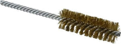 Made in USA - 7/8" Diam Helical Brass Tube Brush - Double Spiral, 0.006" Filament Diam, 2-1/2" Brush Length, 5-1/2" OAL, 0.237" Diam Galvanized Steel Shank - Strong Tooling