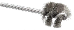 Made in USA - 1-1/8" Diam Helical Stainless Steel Tube Brush - 0.008" Filament Diam, 1" Brush Length, 3-1/2" OAL, 0.248" Diam Stainless Steel Shank - Strong Tooling