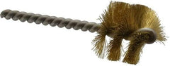 Made in USA - 1-1/4" Diam Helical Brass Tube Brush - Single Spiral, 0.008" Filament Diam, 1" Brush Length, 3-1/2" OAL, 0.248" Diam Stainless Steel Shank - Strong Tooling