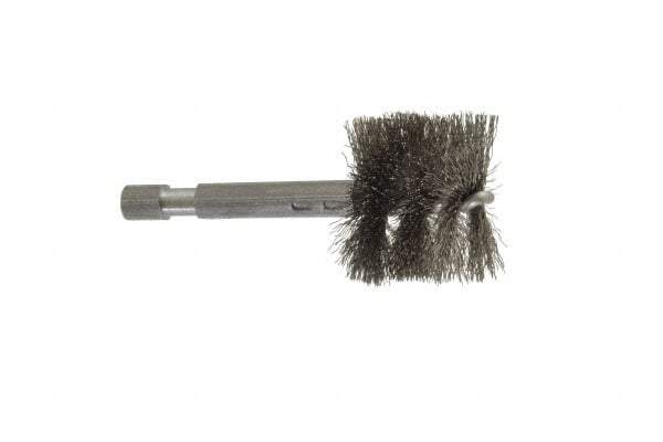 Made in USA - 1 Inch Inside Diameter, 1-1/8 Inch Actual Brush Diameter, Stainless Steel, Power Fitting and Cleaning Brush - 1/4 Shank Diameter, 2-3/4 Inch Long, Hex Shaft Stem - Strong Tooling