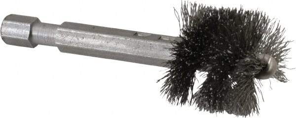 Made in USA - 7/8 Inch Inside Diameter, 1 Inch Actual Brush Diameter, Carbon Steel, Power Fitting and Cleaning Brush - 1/4 Shank Diameter, 2-3/4 Inch Long, Hex Shaft Stem - Strong Tooling