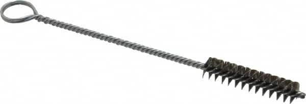 Made in USA - 1-1/2" Long x 3/8" Diam Stainless Steel Twisted Wire Bristle Brush - Double Spiral, 5-1/2" OAL, 0.005" Wire Diam, 1/8" Shank Diam - Strong Tooling