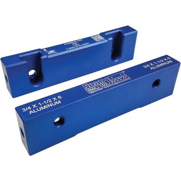 Snap Jaws - 6" Wide x 1-1/2" High x 3/4" Thick, Flat/No Step Vise Jaw - Strong Tooling