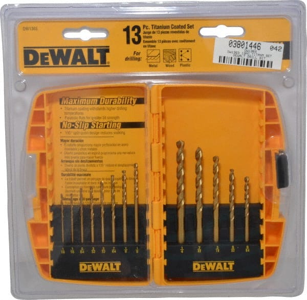 DeWALT - 1/16 to 1/4", 135° Point, Titanium Finish, High Speed Steel Jobber Length Drill Bit Set - Strong Tooling