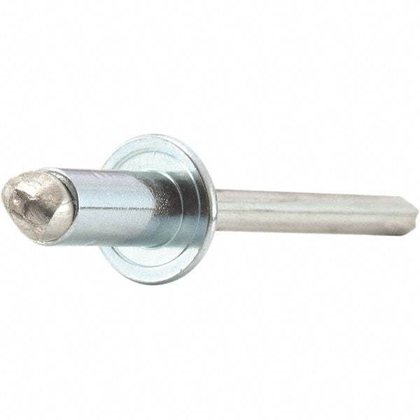 STANLEY Engineered Fastening - Size 8 Dome Head Steel Open End Blind Rivet - Steel Mandrel, 0.376" to 1/2" Grip, 1/4" Head Diam, 0.257" to 0.261" Hole Diam, 0.153" Body Diam - Strong Tooling