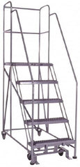 PW Platforms - 5 Step, 86 Inch Overall Height, Grip Strut Tread, Rolling Safety Ladder - 600 Lb. Load Capacity, 50 Inch Platform Height, 26 Inch Base Width x 60 Inch Base Depth - Strong Tooling