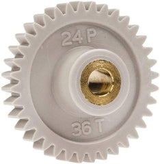 Made in USA - 24 Pitch, 1-1/2" Pitch Diam, 1.583" OD, 36 Tooth Spur Gear - 1/4" Face Width, 1/4" Bore Diam, 5/8" Hub Diam, 20° Pressure Angle, Acetal - Strong Tooling