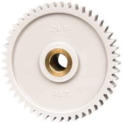 Made in USA - 24 Pitch, 2" Pitch Diam, 2.083" OD, 48 Tooth Spur Gear - 1/4" Face Width, 5/16" Bore Diam, 43/64" Hub Diam, 20° Pressure Angle, Acetal - Strong Tooling