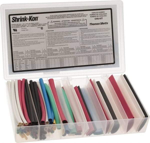 Thomas & Betts - 86 Piece, Multicolor, Heat Shrink Electrical Tubing Kit - 2:1 Shrink Ratio, Flame Retardant, Polyolefin - Strong Tooling