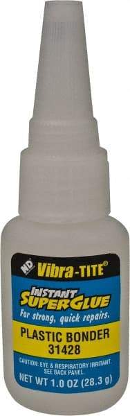 Vibra-Tite - 1 oz Bottle Clear Instant Adhesive - 20 sec Fixture Time, Bonds to Plastic - Strong Tooling