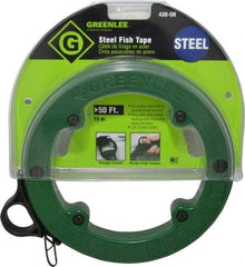 Greenlee - 50 Ft. Long x 1/8 Inch Wide, 3/64 Inch Thick, Steel Fish Tape - 400 Lb. Pulling Strength, Includes Case - Strong Tooling