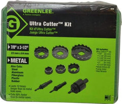 Greenlee - 9 Piece, 7/8" to 2-1/2" Saw Diam, Electrician's Hole Saw Kit - High Speed Steel, Toothed Edge, Includes 6 Hole Saws - Strong Tooling