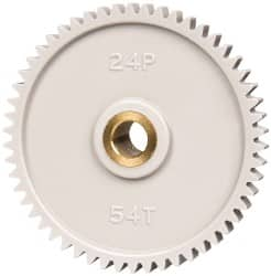 Made in USA - 24 Pitch, 2-1/4" Pitch Diam, 2.333" OD, 54 Tooth Spur Gear - 1/4" Face Width, 5/16" Bore Diam, 43/64" Hub Diam, 20° Pressure Angle, Acetal - Strong Tooling