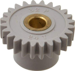 Made in USA - 32 Pitch, 3/4" Pitch Diam, 13/16" OD, 24 Tooth Spur Gear - 3/16" Face Width, 3/16" Bore Diam, 1/2" Hub Diam, 20° Pressure Angle, Acetal - Strong Tooling