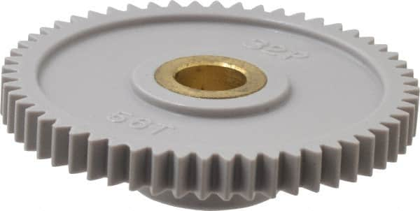 Made in USA - 32 Pitch, 1-3/4" Pitch Diam, 1-13/16" OD, 56 Tooth Spur Gear - 3/16" Face Width, 5/16" Bore Diam, 43/64" Hub Diam, 20° Pressure Angle, Acetal - Strong Tooling