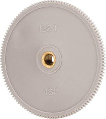 Made in USA - 48 Pitch, 2-1/2" Pitch Diam, 2.542" OD, 120 Tooth Spur Gear - 1/8" Face Width, 1/4" Bore Diam, 39/64" Hub Diam, 20° Pressure Angle, Acetal - Strong Tooling