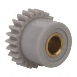 Made in USA - 48 Pitch, 1/2" Pitch Diam, 0.542" OD, 24 Tooth Spur Gear - 1/8" Face Width, 1/8" Bore Diam, 13/32" Hub Diam, 20° Pressure Angle, Acetal - Strong Tooling