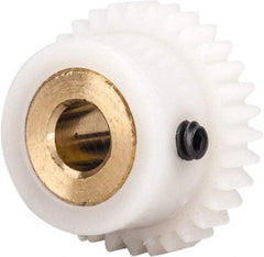 Made in USA - 48 Pitch, 0.667" Pitch Diam, 0.708" OD, 32 Tooth Spur Gear - 1/8" Face Width, 3/16" Bore Diam, 35/64" Hub Diam, 20° Pressure Angle, Acetal - Strong Tooling