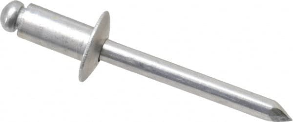 Marson - Button Head Aluminum Open End Blind Rivet - Aluminum Mandrel, 0.126" to 1/4" Grip, 1/2" Head Diam, 0.257" to 0.261" Hole Diam, 1/2" Length Under Head, 1/4" Body Diam - Strong Tooling