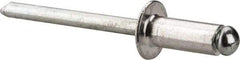 Marson - Button Head Aluminum Open End Blind Rivet - Steel Mandrel, 3/16" to 1/4" Grip, 3/8" Head Diam, 0.192" to 0.196" Hole Diam, 0.45" Length Under Head, 3/16" Body Diam - Strong Tooling