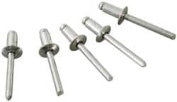 Marson - Button Head Stainless Steel Open End Blind Rivet - Stainless Steel Mandrel, 5/16" to 3/8" Grip, 1/4" Head Diam, 0.129" to 0.133" Hole Diam, 0.525" Length Under Head, 1/8" Body Diam - Strong Tooling