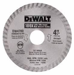 DeWALT - 4" Diam, 7/8" Arbor Hole Diam, Wet & Dry Cut Saw Blade - Diamond-Tipped, Standard Round Arbor - Strong Tooling