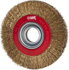 Value Collection - 6" OD, 1-1/4" Arbor Hole, Crimped Brass-Coated Steel Wheel Brush - 11/16" Face Width, 1-1/8" Trim Length, 0.014" Filament Diam, 6,000 RPM - Strong Tooling