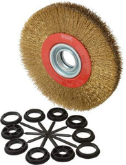 Value Collection - 7" OD, 1-1/4" Arbor Hole, Crimped Brass-Coated Steel Wheel Brush - 1" Face Width, 1-1/2" Trim Length, 0.014" Filament Diam, 6,000 RPM - Strong Tooling