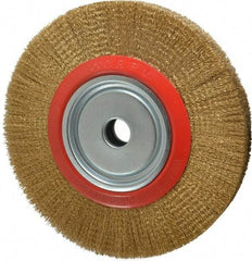 Value Collection - 12" OD, 1-1/4" Arbor Hole, Crimped Brass-Coated Steel Wheel Brush - 1-21/32" Face Width, 2-3/8" Trim Length, 0.012" Filament Diam, 3,000 RPM - Strong Tooling