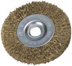 Value Collection - 2" OD, 3/8" Arbor Hole, Crimped Brass-Coated Steel Wheel Brush - 9/32" Face Width, 3/8" Trim Length, 0.007" Filament Diam, 4,500 RPM - Strong Tooling