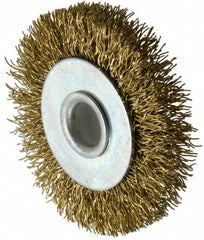 Value Collection - 2" OD, 3/8" Arbor Hole, Crimped Brass-Coated Steel Wheel Brush - 9/32" Face Width, 3/8" Trim Length, 0.012" Filament Diam, 4,500 RPM - Strong Tooling