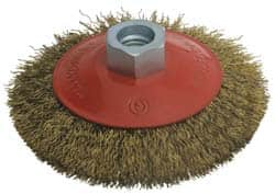 Value Collection - 4" OD, M14x2.00 Arbor Hole, Crimped Brass-Coated Steel Wheel Brush - 3/8" Face Width, 0.012" Filament Diam, 12,500 RPM - Strong Tooling