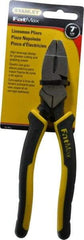 Stanley - 7-5/8" OAL, 1-1/2" Jaw Length x 1" Jaw Width, Side Cutting Linesman's Pliers - Serrated Jaw, Flat Nose Head, Bi-Material Cushion Grip Handles - Strong Tooling