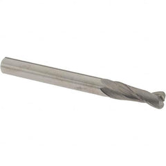 Corner Radius End Mill: 1/4″ Dia, 3/4″ LOC, 0.06″ Radius, 2 Flutes, Solid Carbide 2-1/2″ OAL, 1/4″ Shank Dia, 30 ° Helix, Bright/Uncoated, Corner Radius End, Centercutting, Series 2022