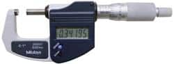 Mitutoyo - 0.001 mm Resolution, Standard Throat, Electronic Outside Micrometer - Includes Stand - Strong Tooling