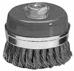 Value Collection - 4-3/8" Diam, M16x2.00 Threaded Arbor, Steel Fill Cup Brush - 0.0137 Wire Diam, 6,500 Max RPM - Strong Tooling