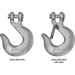 Campbell - 3/8" Chain Diam, 43 Chain Grade Clevis Hook - 5,400 Lb Capacity, 5/8" ID, 1/2" Pin Diam, 1-21/64" Hook Throat, 5-3/16" OAL, 3-15/16" Hook Width - Strong Tooling