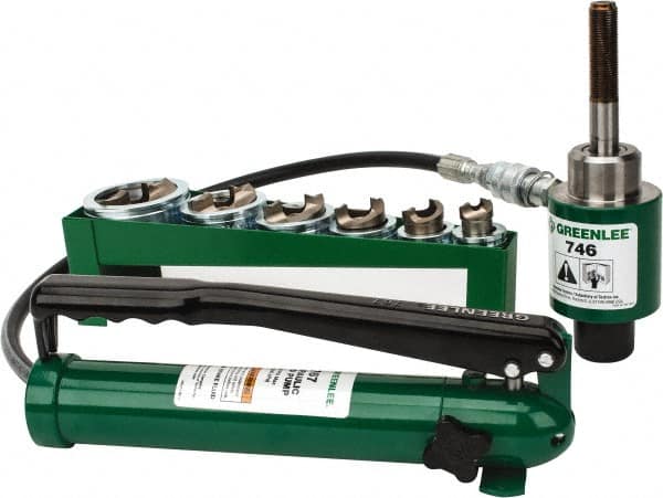 Greenlee - 21 Piece, 22.5 to 61.5" Punch Hole Diam, Hydraulic Knockout Set - Round Punch, 10 Gage Mild Steel - Strong Tooling