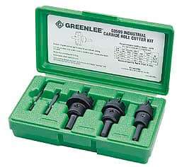 Greenlee - 5 Piece, 7/8" to 1-3/8" Saw Diam, Hole Saw Kit - Carbide-Tipped, Pilot Drill Model No. 123CT, Includes 3 Hole Saws - Strong Tooling