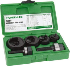 Greenlee - 11 Piece, 1/2 to 1-1/4" Punch Hole Diam, Manual Knockout Set - Round Punch, 10 Gage Mild Steel - Strong Tooling