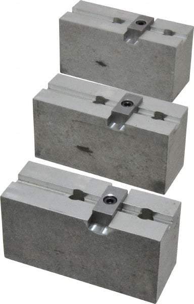 Abbott Workholding Products - 8" & Up Chuck Capacity, Tongue & Groove Attachment, Square Soft Lathe Chuck Jaw - 3 Jaws, Aluminum, 1-3/4" Btw Mount Hole Ctrs, 4" Long x 1-1/2" Wide x 2" High, 5/16" Groove, 3/8" Fastener - Strong Tooling