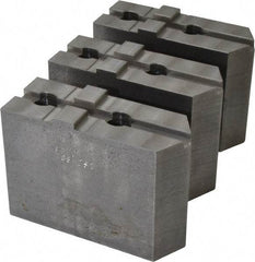 Abbott Workholding Products - 8" & Up Chuck Capacity, Tongue & Groove Attachment, Square Soft Lathe Chuck Jaw - 3 Jaws, Steel, 1-3/4" Btw Mount Hole Ctrs, 4" Long x 1-1/2" Wide x 3" High, 5/16" Groove, 1/2" Fastener - Strong Tooling